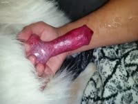 Slut jacking off a dog dick